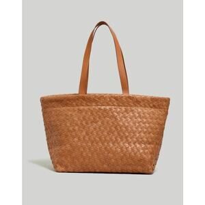 Madewell Large Cow Leather Woven Tote Bag $198 GUC Brown Tan Purse